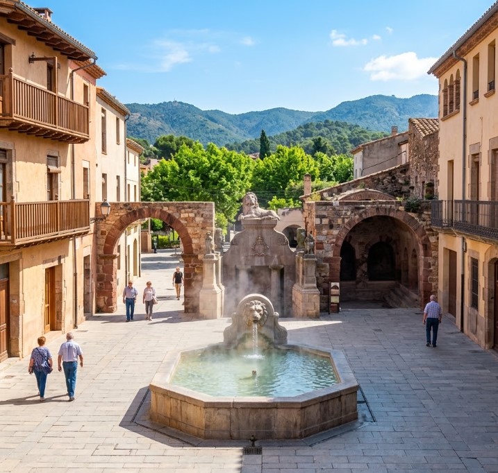Vistes dels carrers de vianants, les termes romanes i l'entorn natural de Caldes de Montbui